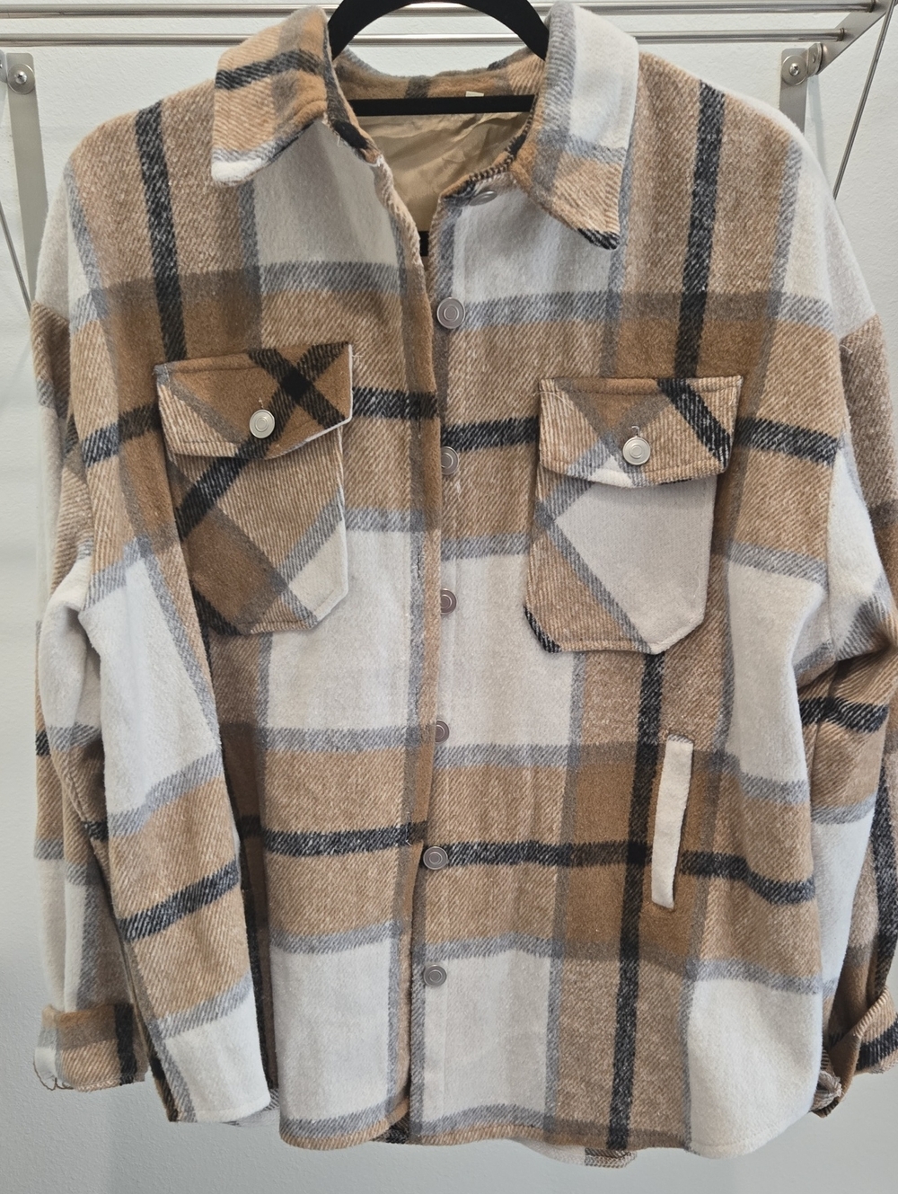 Plaid Shacket Jacket in Beige, Cream & Black